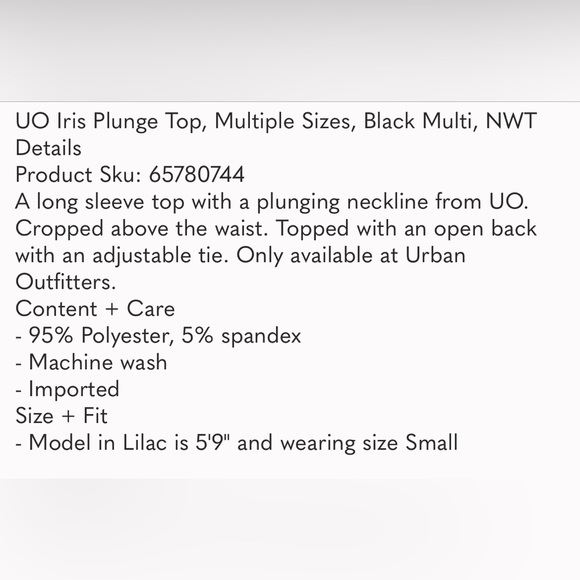 NWT UO Urban Outfitters Iris Plunge Top - Black Motif - Picture 6 of 6